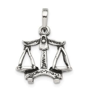 Sterling Silver Libra the Scale Zodiac 3D Antiqued Pendant